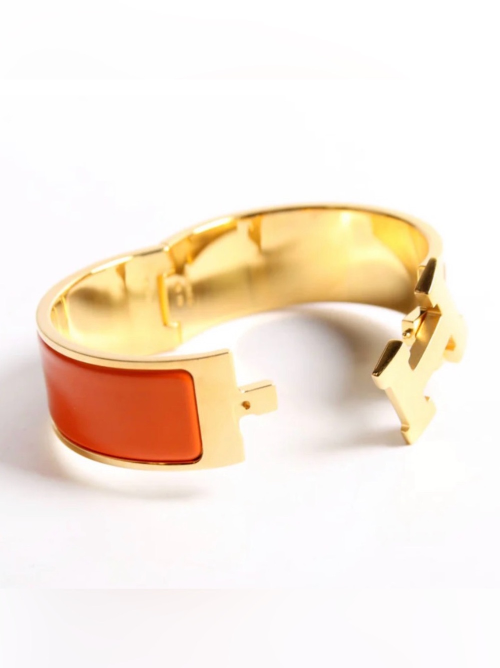 Hermès Clic Clac H PM Bracelet Orange Enamel Gold Plated Made in France - Picture 7 of 7